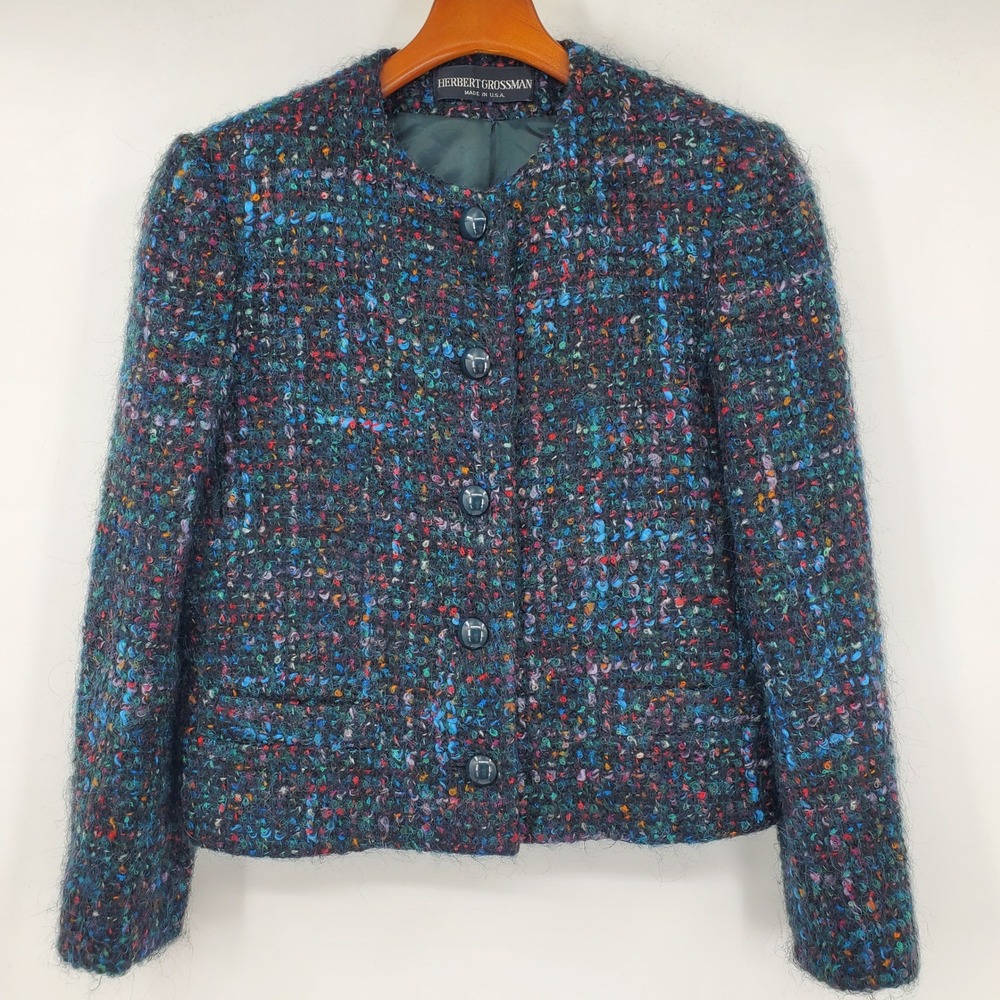 Herbert Grossman Vintage Multi Color Boucle Tweed Blazer Jacket USA Union Made 6
